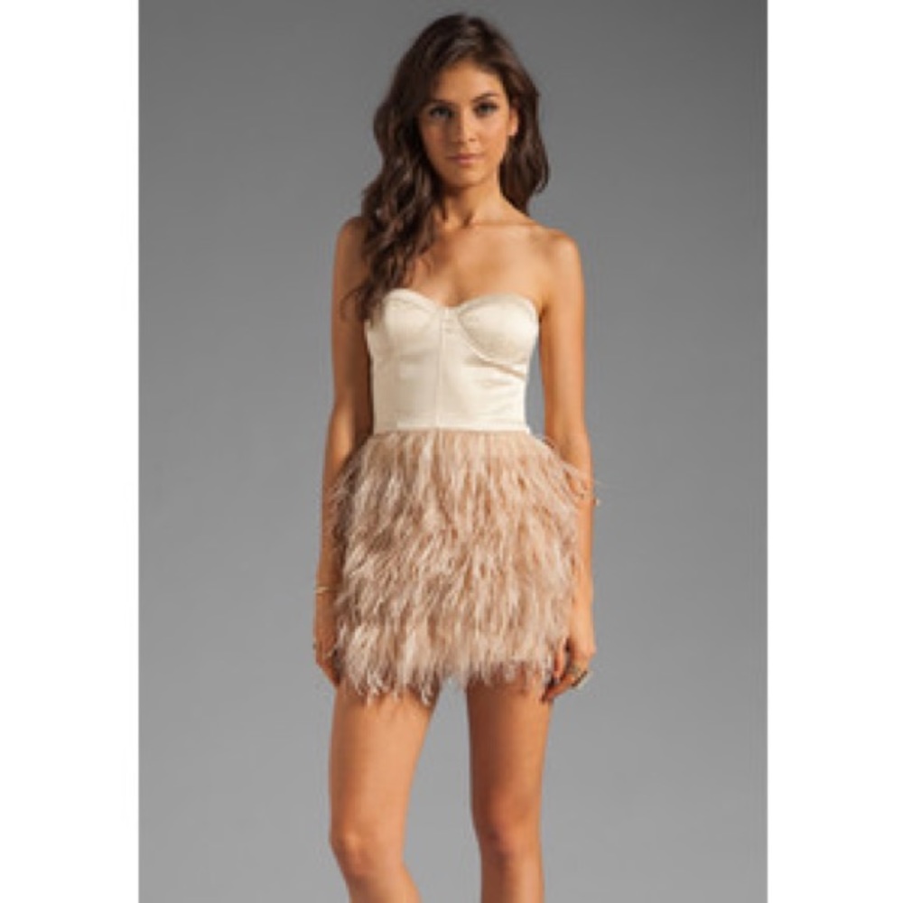 Blaque Label Feather Skirt Strapless Dress